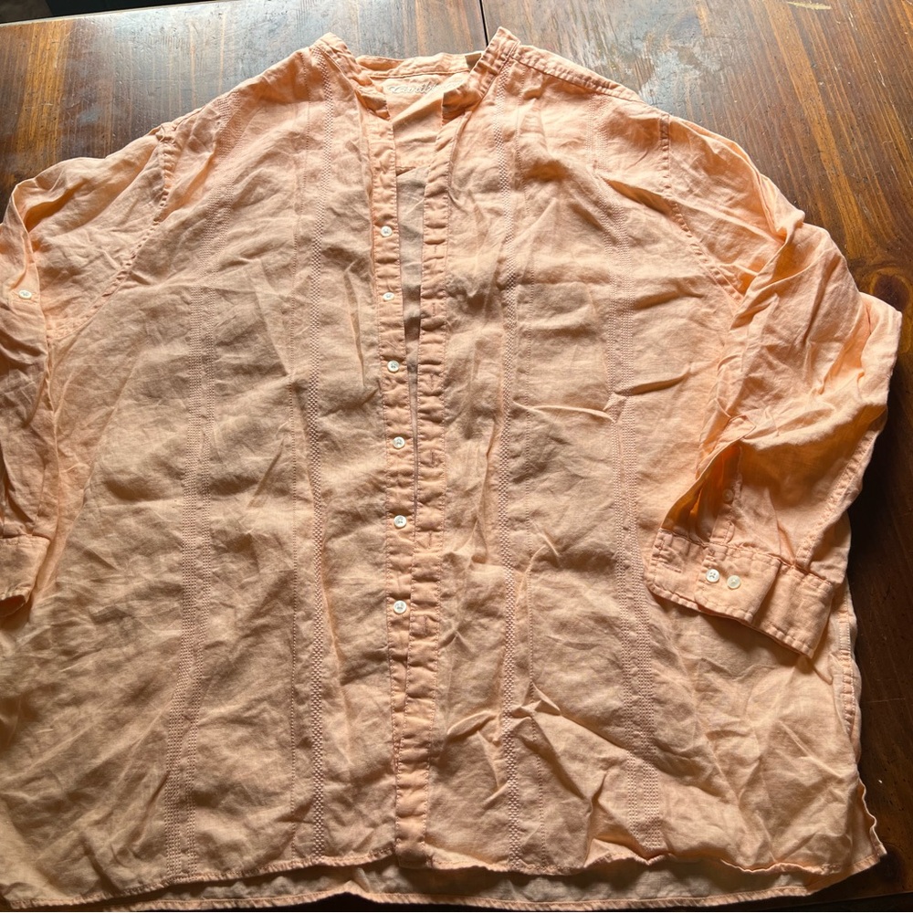 Caribbean Linen Light Orange Casual Button Down Shirt